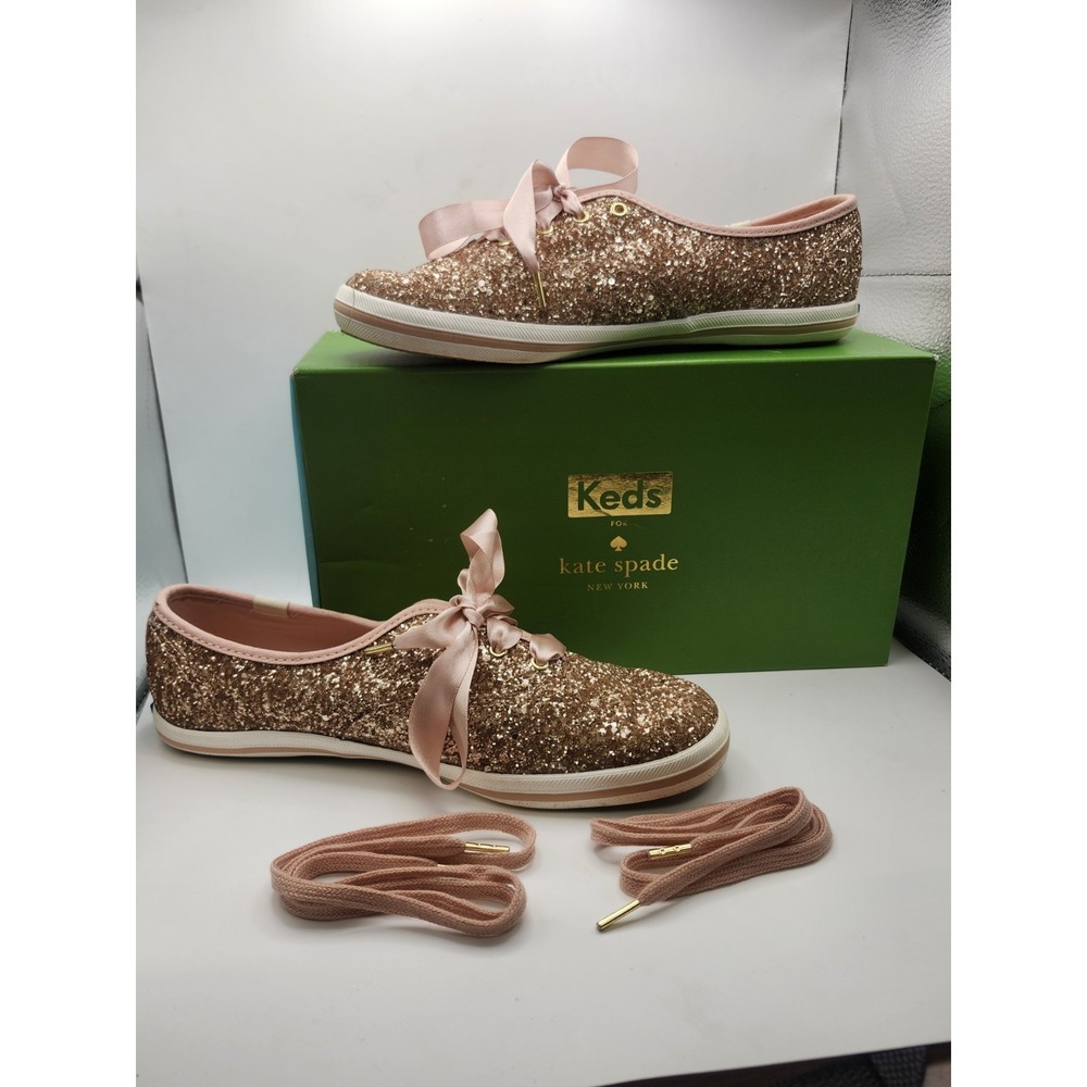 KEDS x KATE SPADE CH KS Platinum Gold Glitter WF57125 Size 7.5 NWB Extra Laces